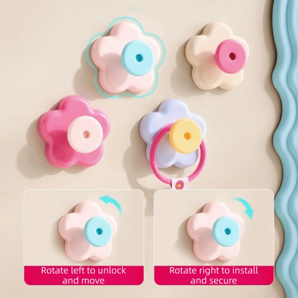 4PCS Practical Punch-Free Suction Cup Hook Decorative Waterproof Flower Hooks Wall Mounted Towel Hanger Bathroom