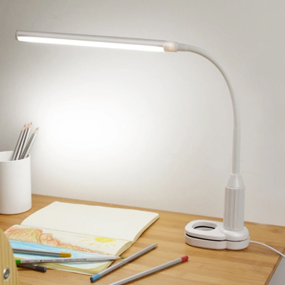 Reading Desk Lamp 5W 24 LEDs Eye Protect Clamp Clip Light Table Lamp Stepless Dimmable Bendable USB Powered Touch Sensor Control