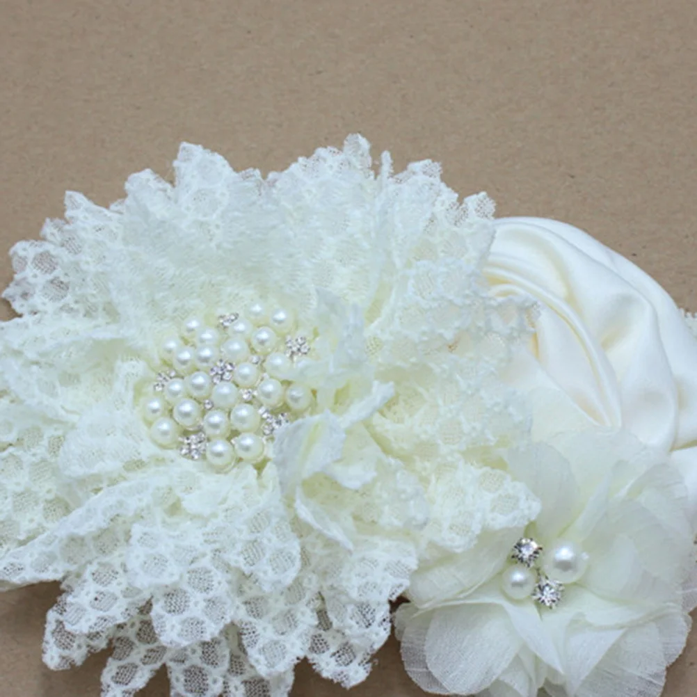 

Luxury Pearl Lace Stretchy Comfortable Band Rose Flower Hair Accessory For Beige Headbands