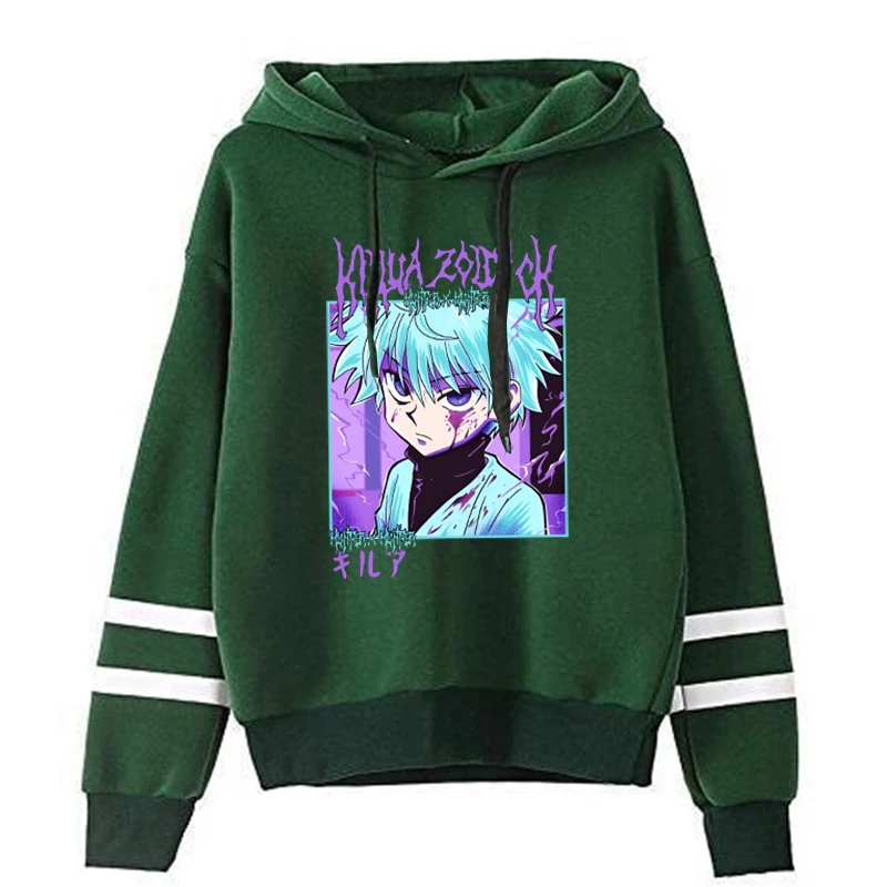 New Fashion Anime Killua Zoldyck Pullover Long Sleeve Sports Hoodie Women Stripe Sweatshirt Pullover Tops