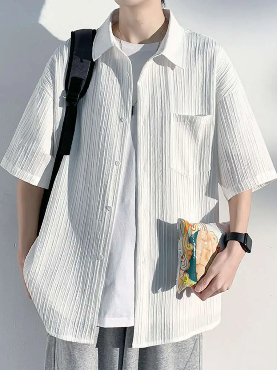 

Ice Silk Men's Summer Shirt Thin Short Sleeve Comfortable Drapey Style Large Size Casual Loose Fit Travel Friendly Cotton Shirt