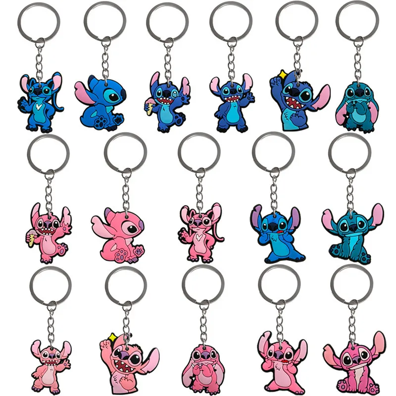

8pcs Stitch PVC Keychain Anime Figure Gengar Cartoon Fashion Bag Keyring Pendant Accessories Kids Birthday Christmas Gift