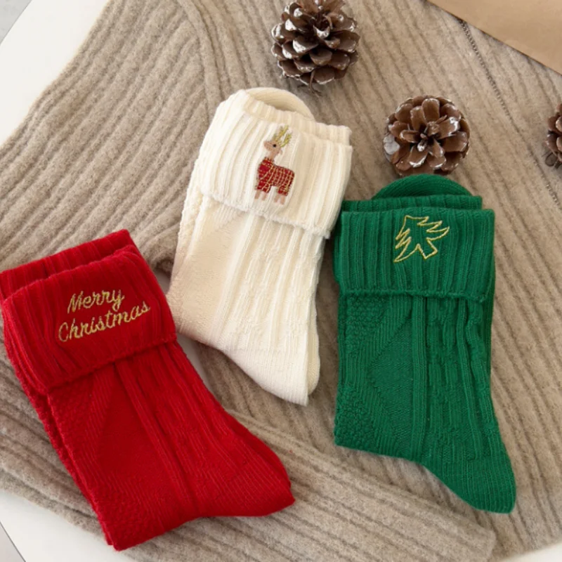 

Рождественские чулки, детские осенне-зимние милые носки средней длины, новогодние хлопковые носки, милые японские носки с вышивкой и героями мультфильмов