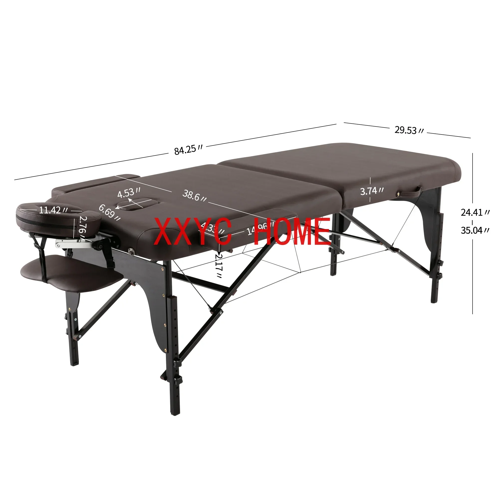 

Портативная массажная кровать, Spa кровать, 84x38x24-35 дюймов, 2-секционный Регулируемый складной массажный стол коричневого цвета [US-Stock]