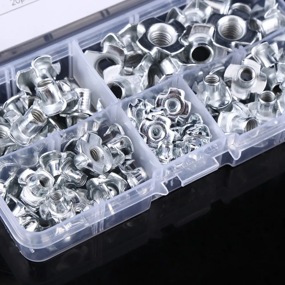 90pcs Four Claw​ T Nuts​ Carbon Steel​ M3/M4/M5/M6/M8​ Blind Inserts​ Zinc Plated​ Stud Receptacles​