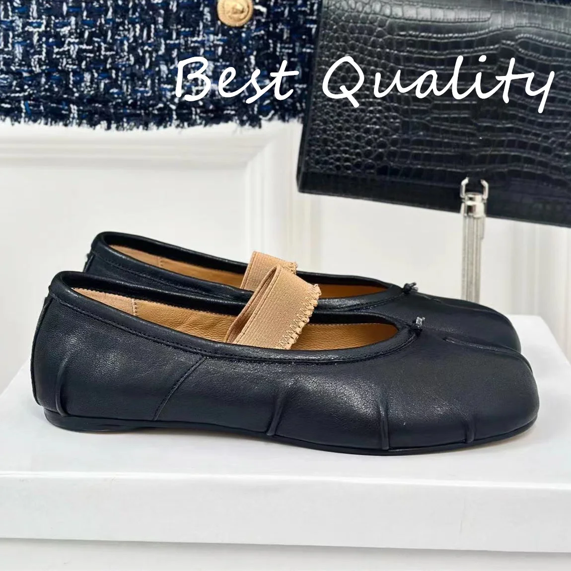 Mocassins en cuir véritable pour femmes, chaussures à orteils fendus, ballerines, chaussures simples, qualité de luxe, nouveau, 2024