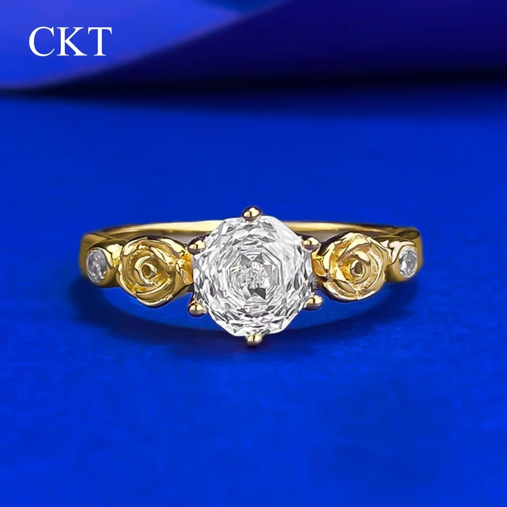 

CKT Sparkling 1ct Moissanite Diamond Ring 925 Sterling Silver Wedding Party Princess Rings For Women Jewelry Gift