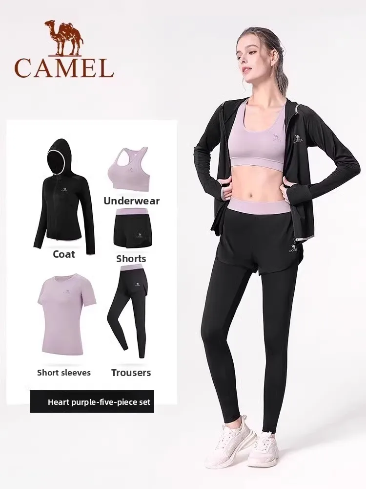 

CAMEL Women's Yoga Suit Set Summer Long Sleeve Sports Leisurewear Morning Running Fitness Clothes tracksuit women yoga