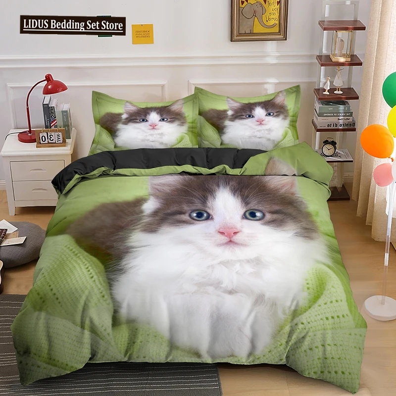 

3D Cat Duvet Cover Set Twin Queen King Size Cute Animal Luxury Polyester Bedding Set For Kids Girls Adults Gift With PillowCase