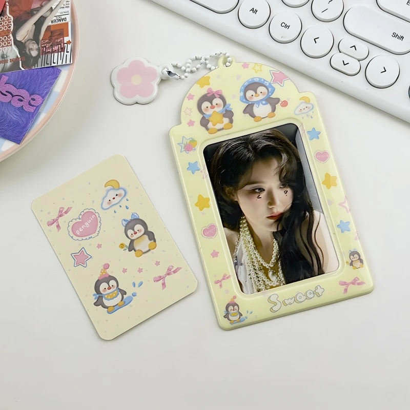 Ins Graffiti Penguin 3 Inch Card Cover Small Card Display Meal Card Storage Cute Animal ID Cover Photo Holder