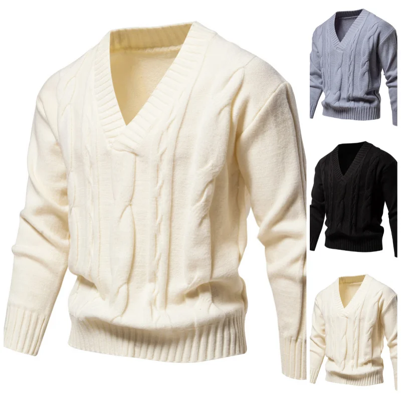 

Мужской свитер с глубоким V-образным вырезом, утолщенный, однотонный, вязаный, повседневный, модный, осенне-зимний тренд