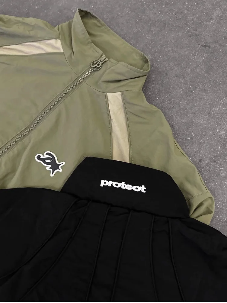 

Свободная американская ретро-молния Jaet High Street, весна 2024, женская верхняя одежда из ткани бычьей ткани, длинный воротник све с высоким воротником