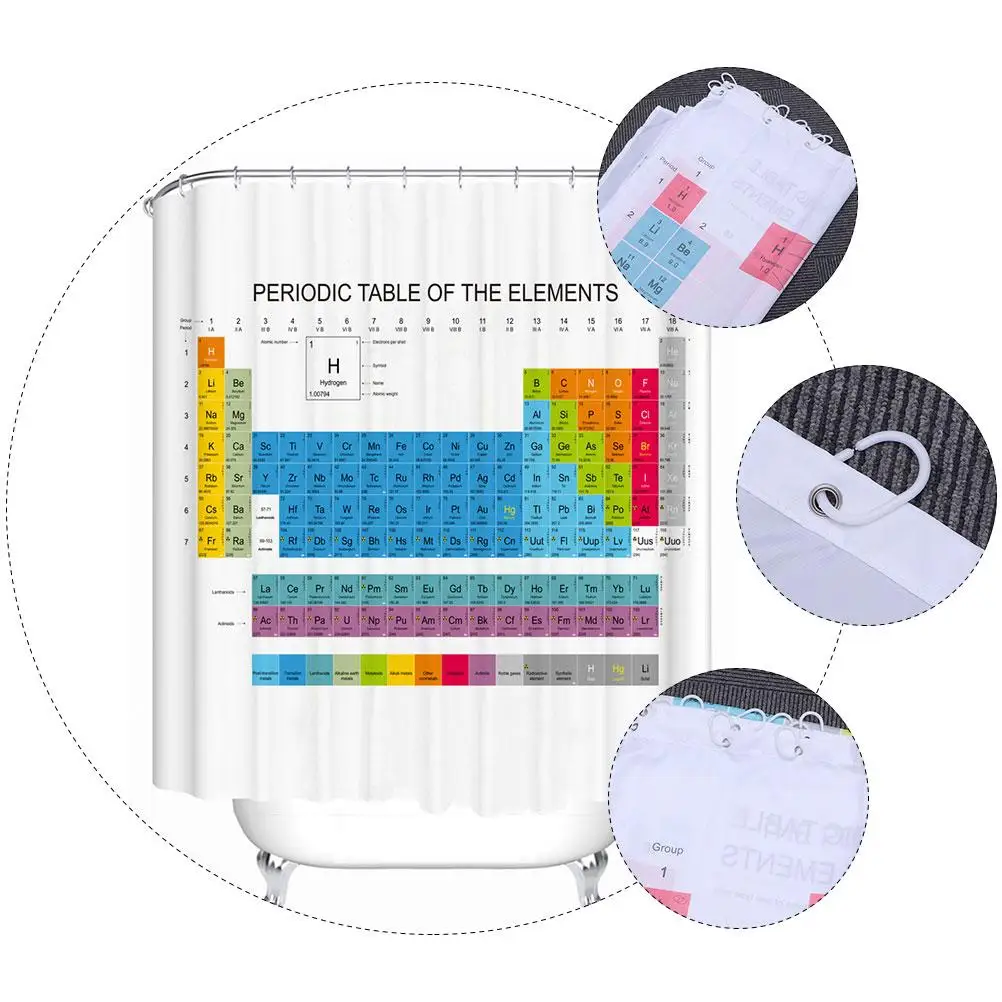 

Shower Curtain Bath Periodic Table Waterproof Grid Printed Polyester Material Opaque Privacy Bathtubs Cabinets Home Use