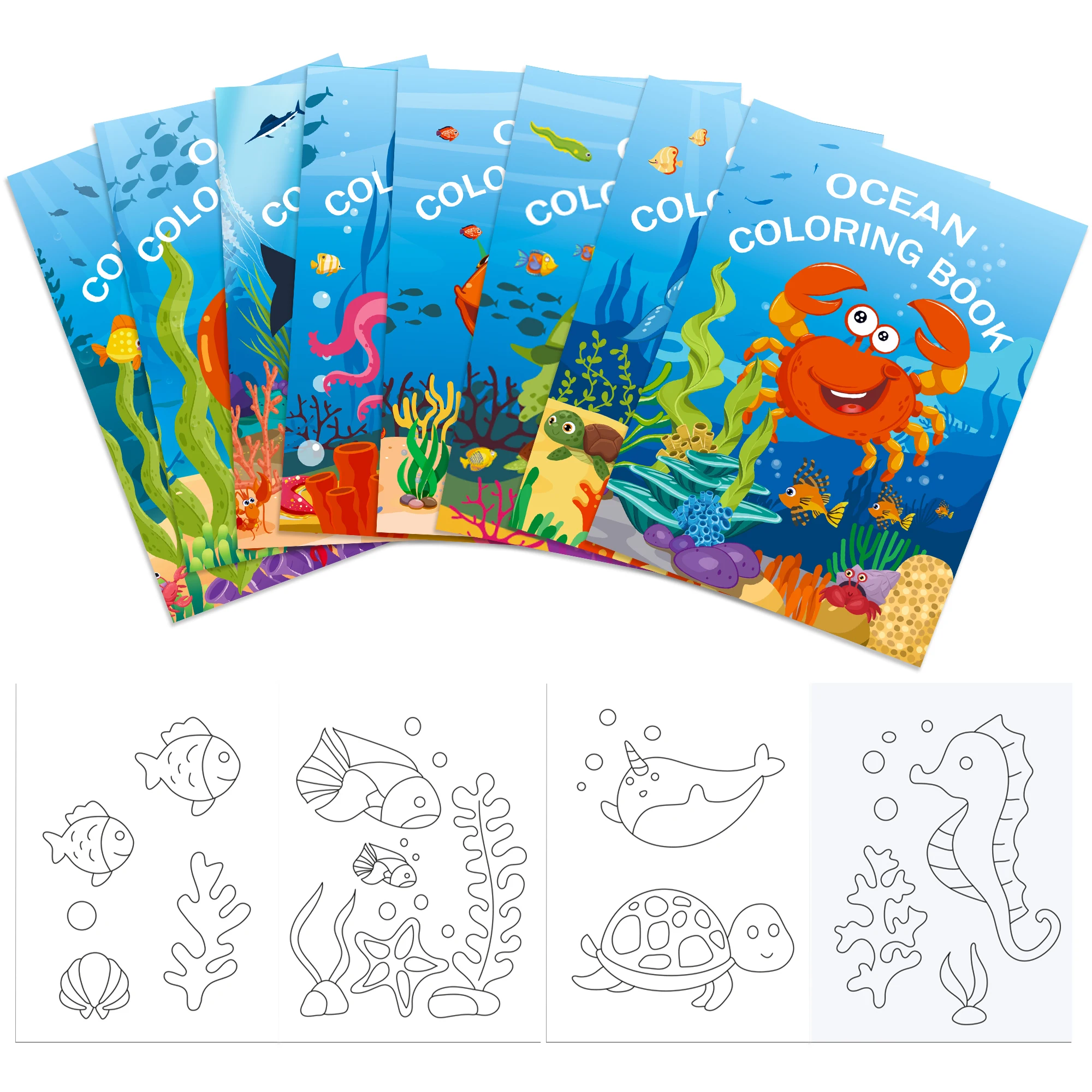 16pcs Cartoon Underwater World Sea Fish Animal Theme Magical Coloring Drawing Book Kids Toys Early Education Birthday Gift Decor