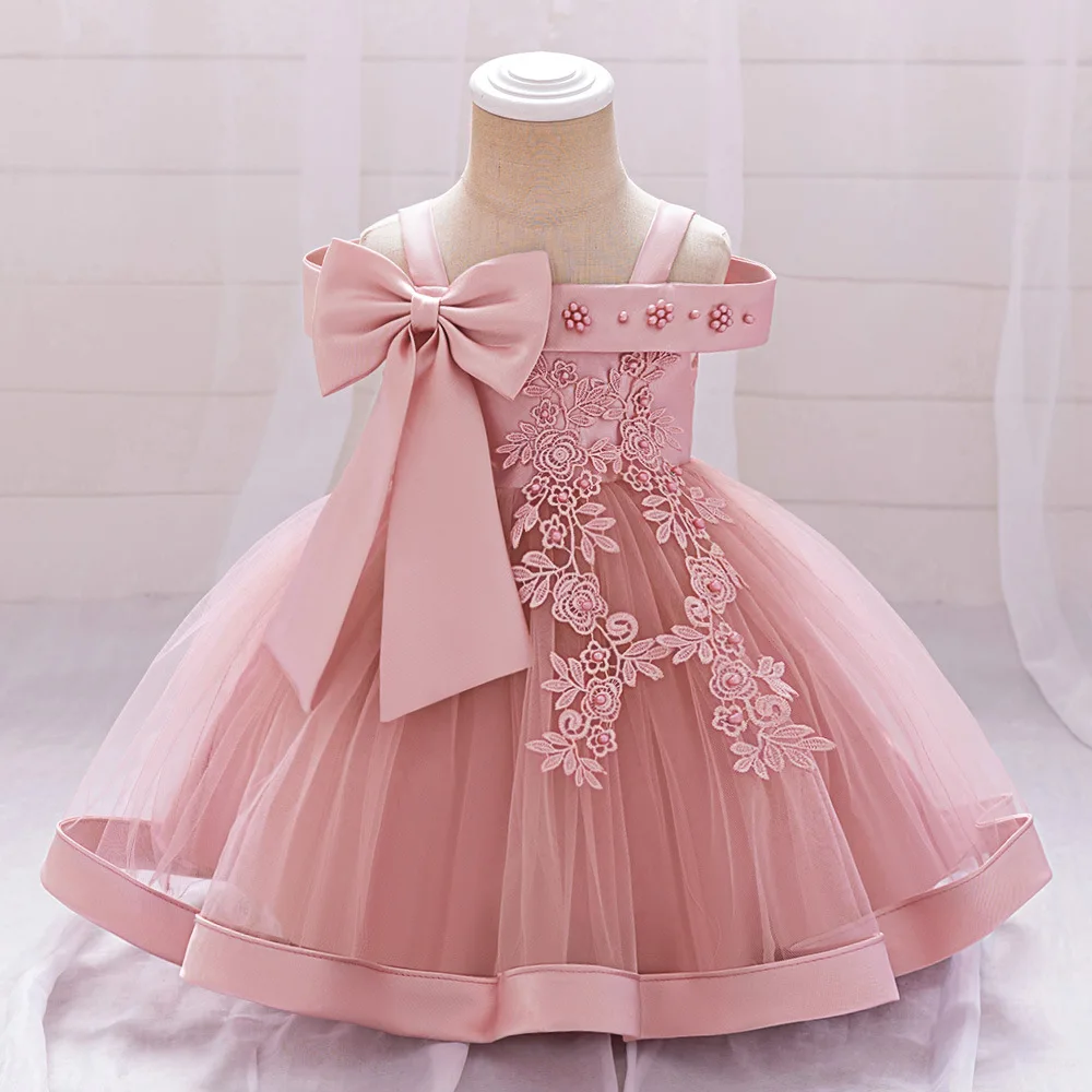 

Bow Summer Dresses Infant Baby Girl Birthday Party Dress Lace Flower Newborn Princess Clothes Toddler Baby Girls Wedding Gown