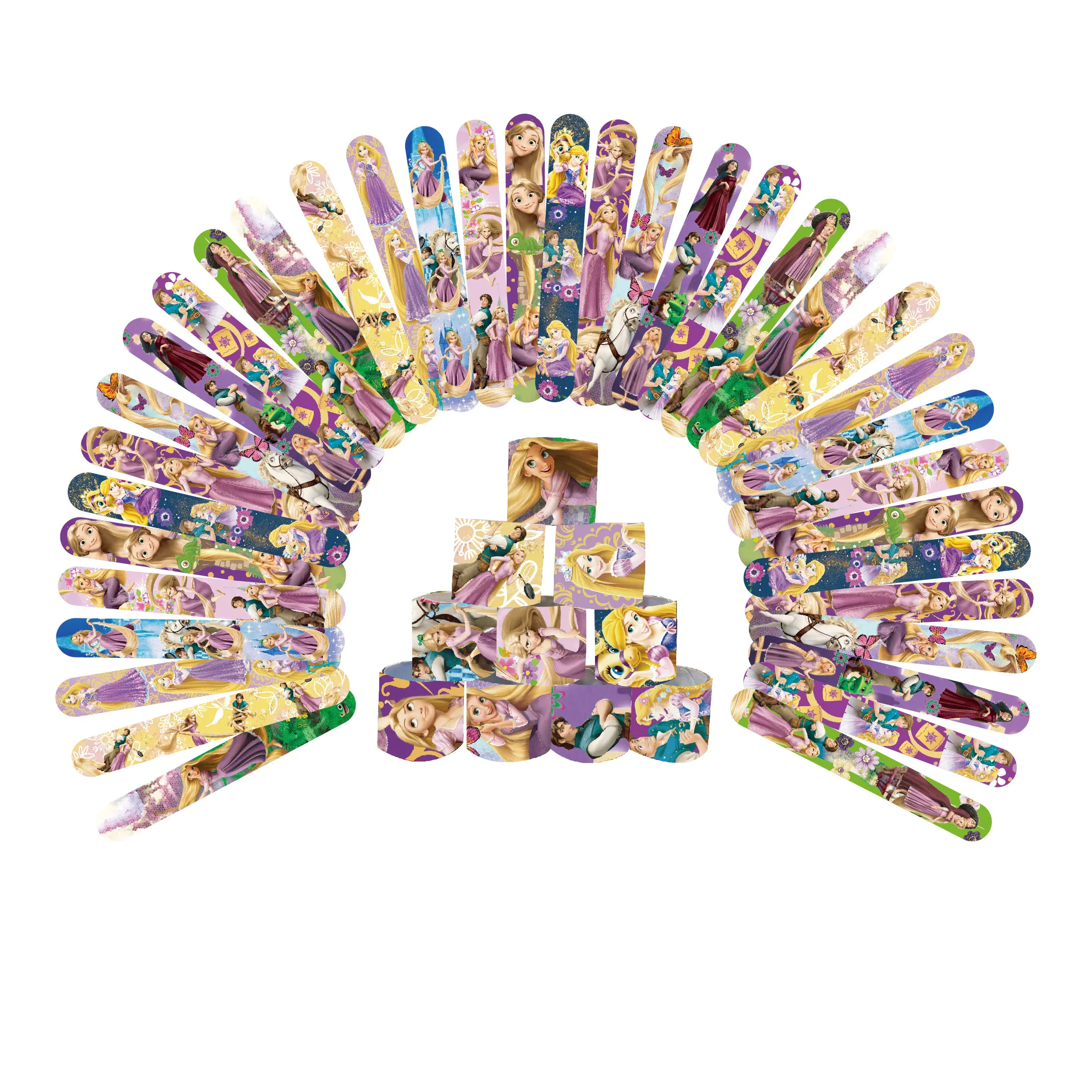 12pcs Disney Rapunzel Princess Slap Bracelets for Girls Bulk Wristbands Birthday Party Decoration Kids Baby Shower Party Gifts