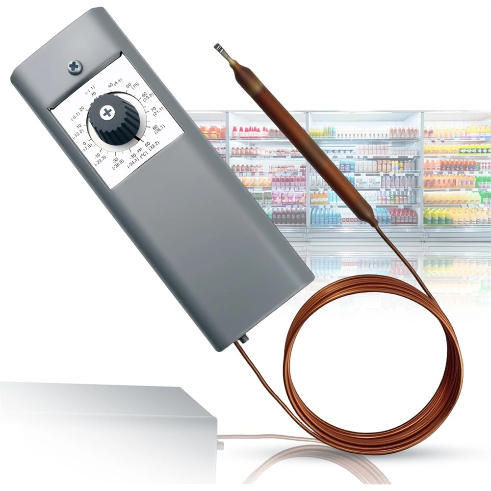 RMWIN-W1609-101, TH-1609 เทอร์โมสตัทควบคุมอุณหภูมิเครื่องทำความเย็น ตั้งแต่-30 °   F ถึง 90 °   F(-34 °   ซี ถึง 32 °   C), ท่อแคปิลลารีขนาด 5 ฟุต