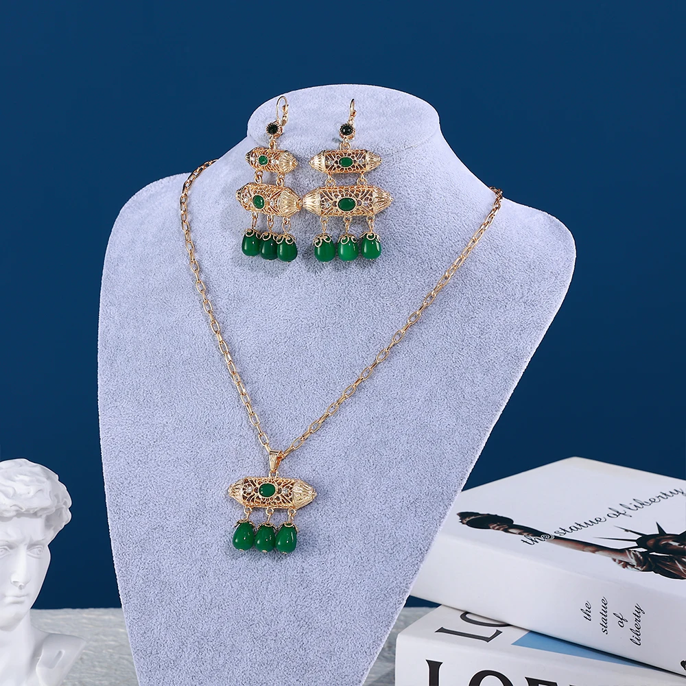 

Moroccco Women Jewelry Gold Color Necklace Earrings Set Luxury Ethnic Wedding Jewelry Accessories