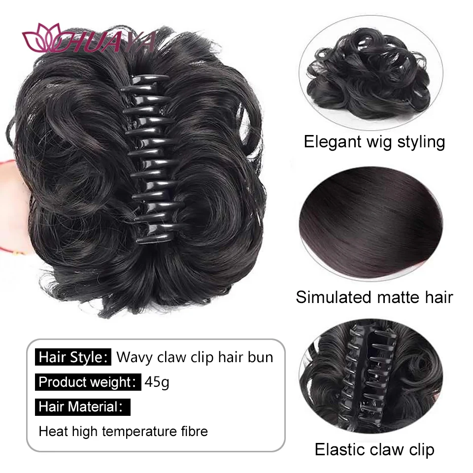 Synthetic Messy Bun Chignon Claw Clip in Hair Piece Wavy Curly Hair Bun Ponytail Extensions Scrunchie Hairpieces for Women