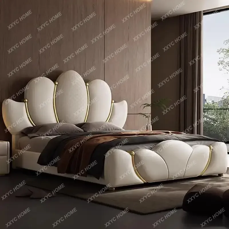 رائجة البيع اللوح الأمامي الحديث سرير مزدوج الملك الحجم الإطار الملكة سرير جلدي كامل التوأم مضاءة أثاث غرفة نوم خشبية فاخرة