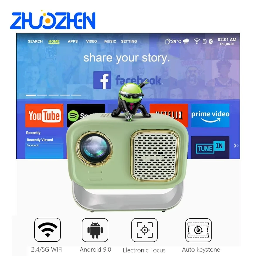 Zhuozhen Retro Mini Support 1080P 4K Android Projetor LP27 6000 Lumens Portable Beamer Smart TV 5G WIFI Home LED LCD Projectors