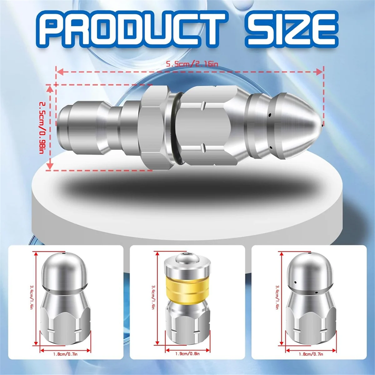 Sewer Jet Nozzle Kit, Stainless Steel Sewer Jetter 1/4 Inch NPT for Pressure Washer, 1/4 Quick Connect, 5000PSI