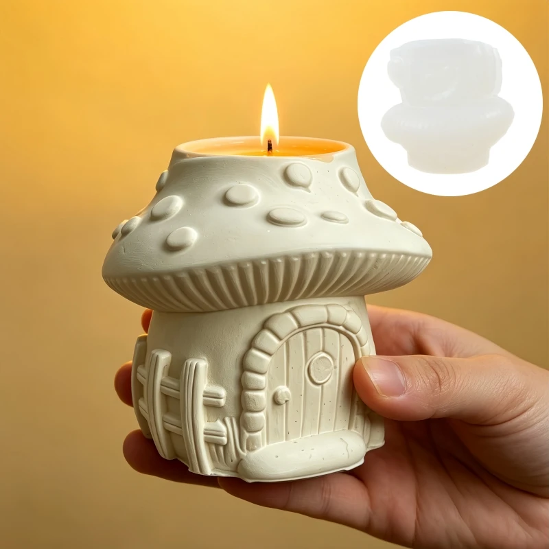Moule en silicone pour bougie en forme de maison champignon, boîte de rangement champignon, porte-stylo, pot de fleurs pour plantes succulentes, moules en plâtre