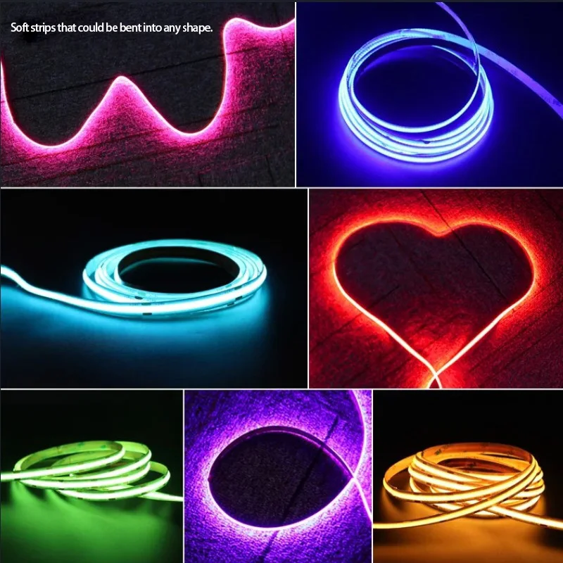 Imagem -05 - Cob Led Strip Light para Decoração de Casa Luzes de Fita dc Feminino Quarto Rosa Vermelho Azul Verde dc Feminino 12v 24v 480leds por m 5m