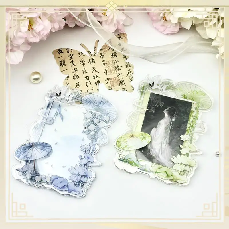 Colorful Photo Frame 3 Inch 6 Inch Photocard Holder Traditional Chinese Style Pink Flower Card Sleeves for Anime Goods 2025 New