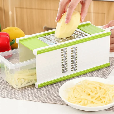 Multi-functional 5 in 1 Vegetable Chopper Manual with Container Potato Slicer Stainless Steel Sharp Carrot Cutter Restaurant