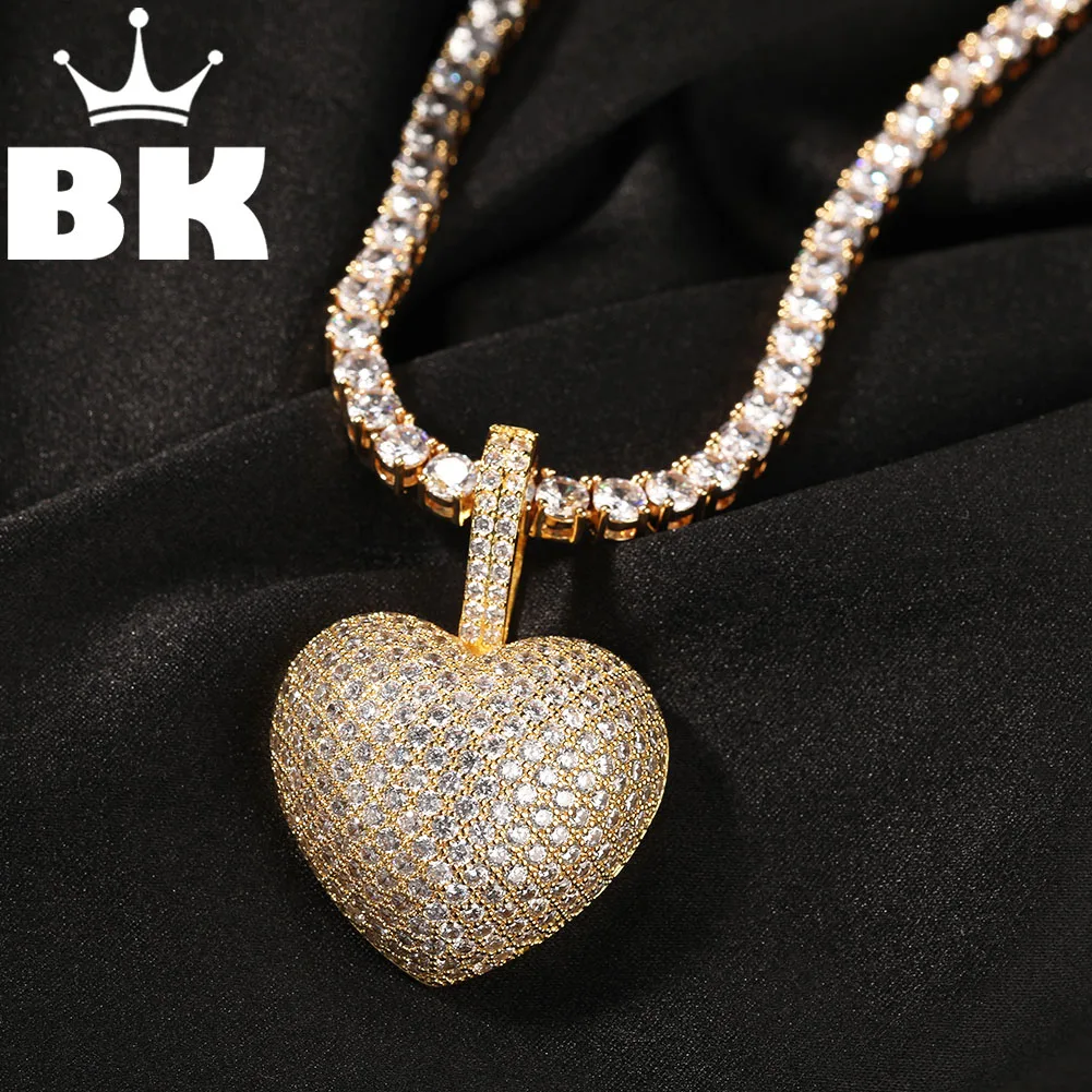 

THE BLING KING 3D Love Heart Pendant Necklaces CZ Stone Jewerly For Women Full Iced Out Cubic Zirconia Dating Fation Accessories
