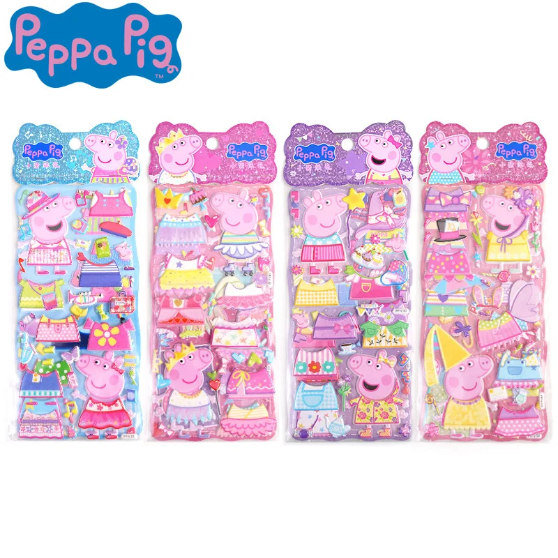 Peppa Pig George Double-layer Bubble Sticker Pig Home Cartoon Pattern Kid's Notebook Water Cup Sticker Toy Christmas Gifts