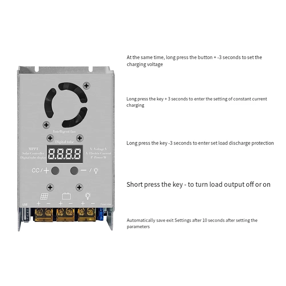 MPPT Stepdown Controlador Solar 450W, 18V-80V, Carregamento de entrada para 12V 24V Lithium Household Solar Improvement, Replacment Acessórios