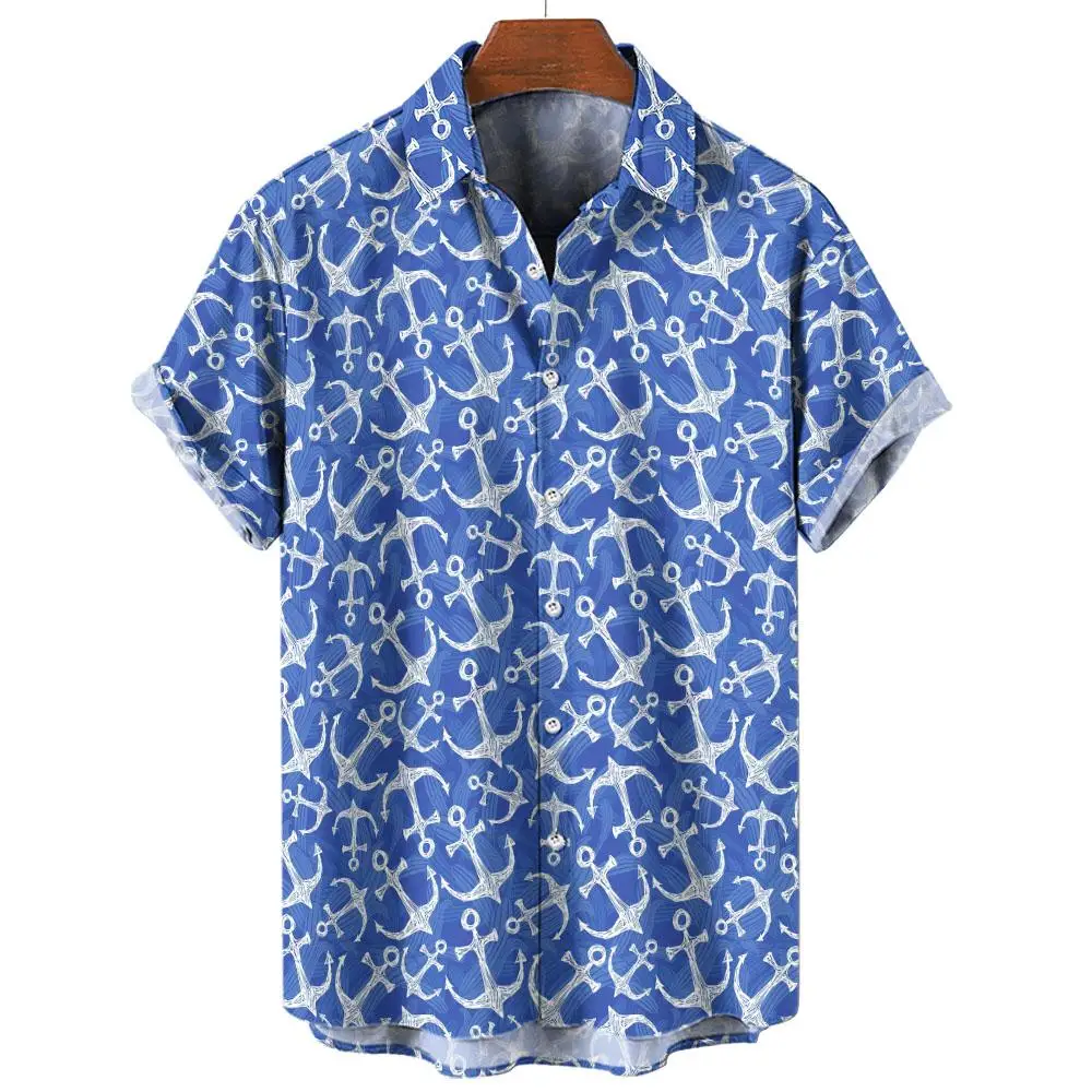 

Fashion Men's Shirt 3d Boat Anchor Print Short Sleeve Tops Summer Casual Man Clothing Loose Oversized Hawaiian Shirts For Men