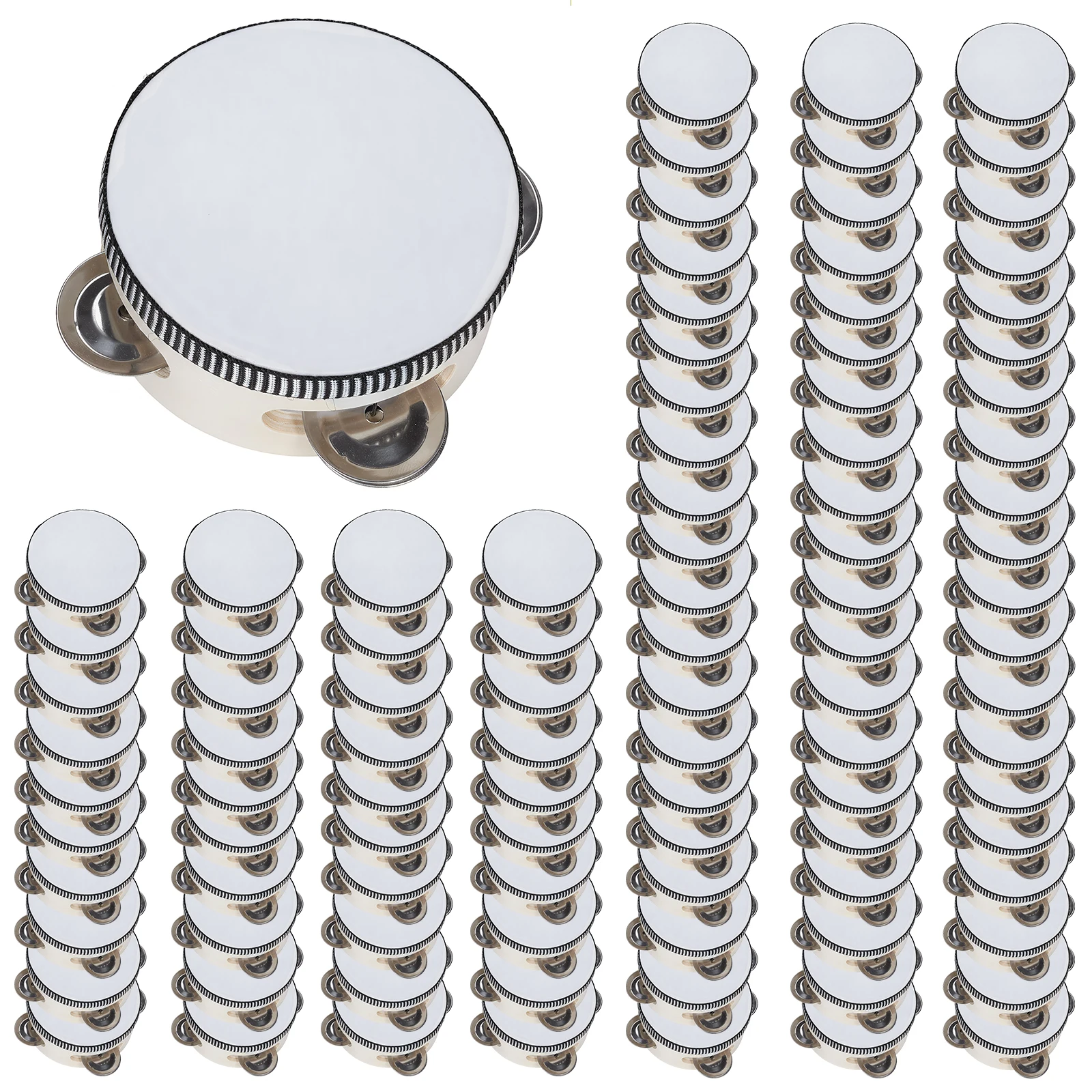 

100 шт. 4-дюймовых ручных тамбуринов с металлическими колокольчиками, деревянный перкуссионный инструмент для церкви, свадьбы, вечеринки, сувенир для гостей