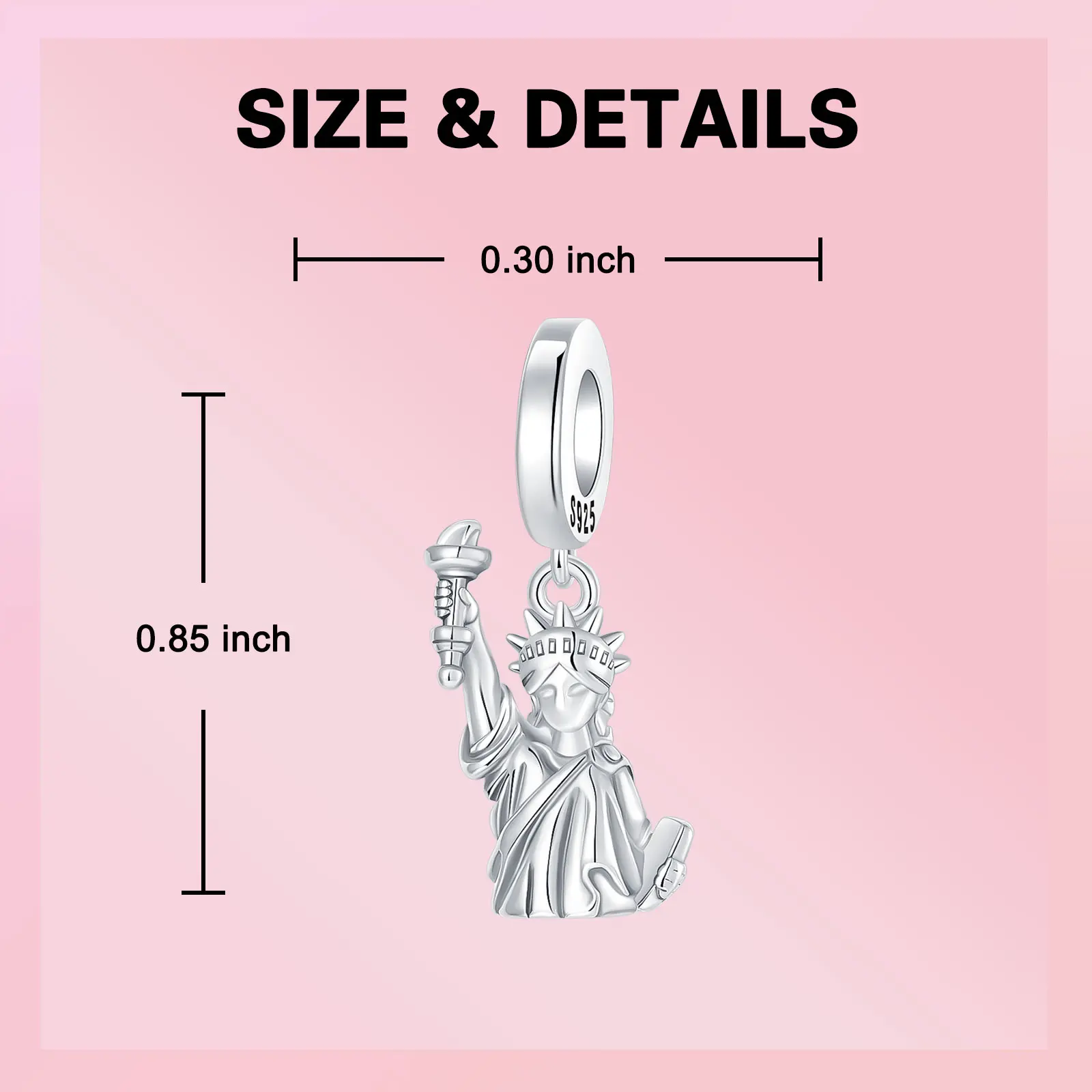 USA Patriotic Statue of Liberty & Bald Eagle Dangle Charms 925 Sterling Silver American Flag Patriotic Beads Fits Bracelets Gift view 2