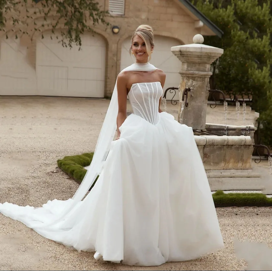 

Er Strapless Ball White Dresses Elegant Party Wedding Gown For Bride Vestido De Noiva Tiered Skirts