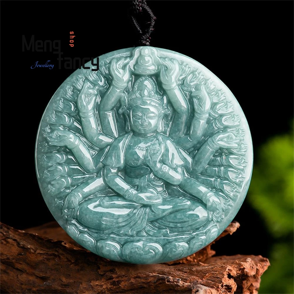 

Natural A-goods Jadeite Blue Water Thousand Hands Goddess of Mercy Jade Pendant Exquisite Best Selling Fashion Jewelry Amulets