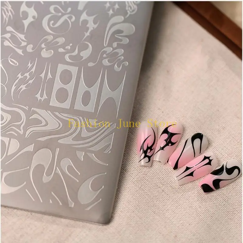 N5KA Transfer Plate with French Graffiti Patterns, Smooth Steel Stamping Tool for Crisp Line Pickup, Quick Cleanup, and Compact