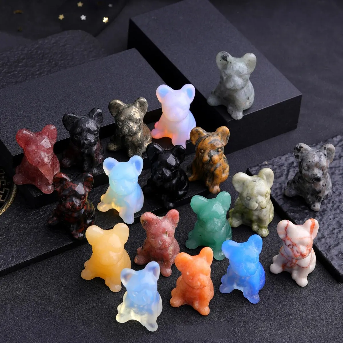 Hand-Carved Natural Stone Mini Crystal Dog Figurine | Reiki Healing Crystal Statue for Home Decor, Spiritual Gifts