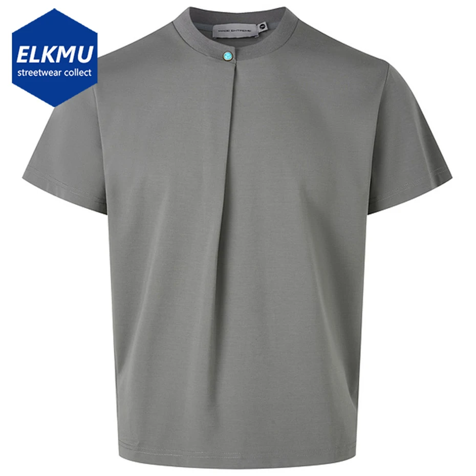 

Men Streetwear Hip Hop T-shirts Gemstone Button Pleated Fashion Oversized T Shirt Summer Loose Casual Tee Tops