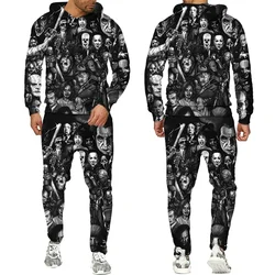 Homens e Mulheres Halloween Palhaço Fatos de treino, Crewneck Hoodies e Calças, Harajuku Outfits, 3D Print, Moda Casal, Novo, Plus Size, S-7XL