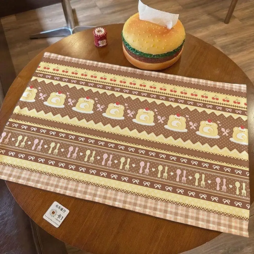 Vintage Erdbeerkuchen Schreibtischunterlage Cartoon Rutschfeste Foto-Requisiten Geschenk Leinen-Baumwolle Tischdecke Desktop-Dekoration