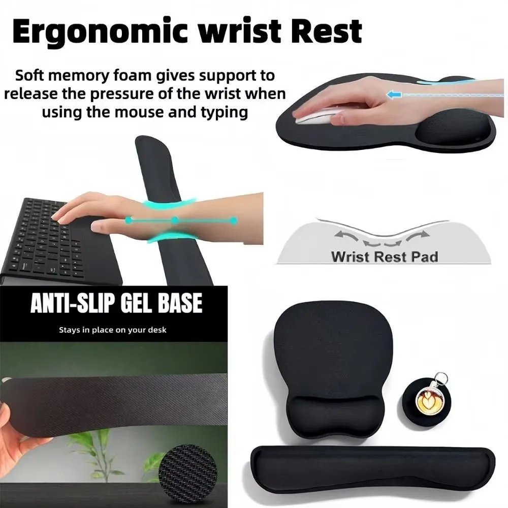 3Pcs Portable PU Leather Keyboard Wrist Rest Set Soft Ergonomic Wristband Mouse Mat Comfortable Hand Cushion For Office Use
