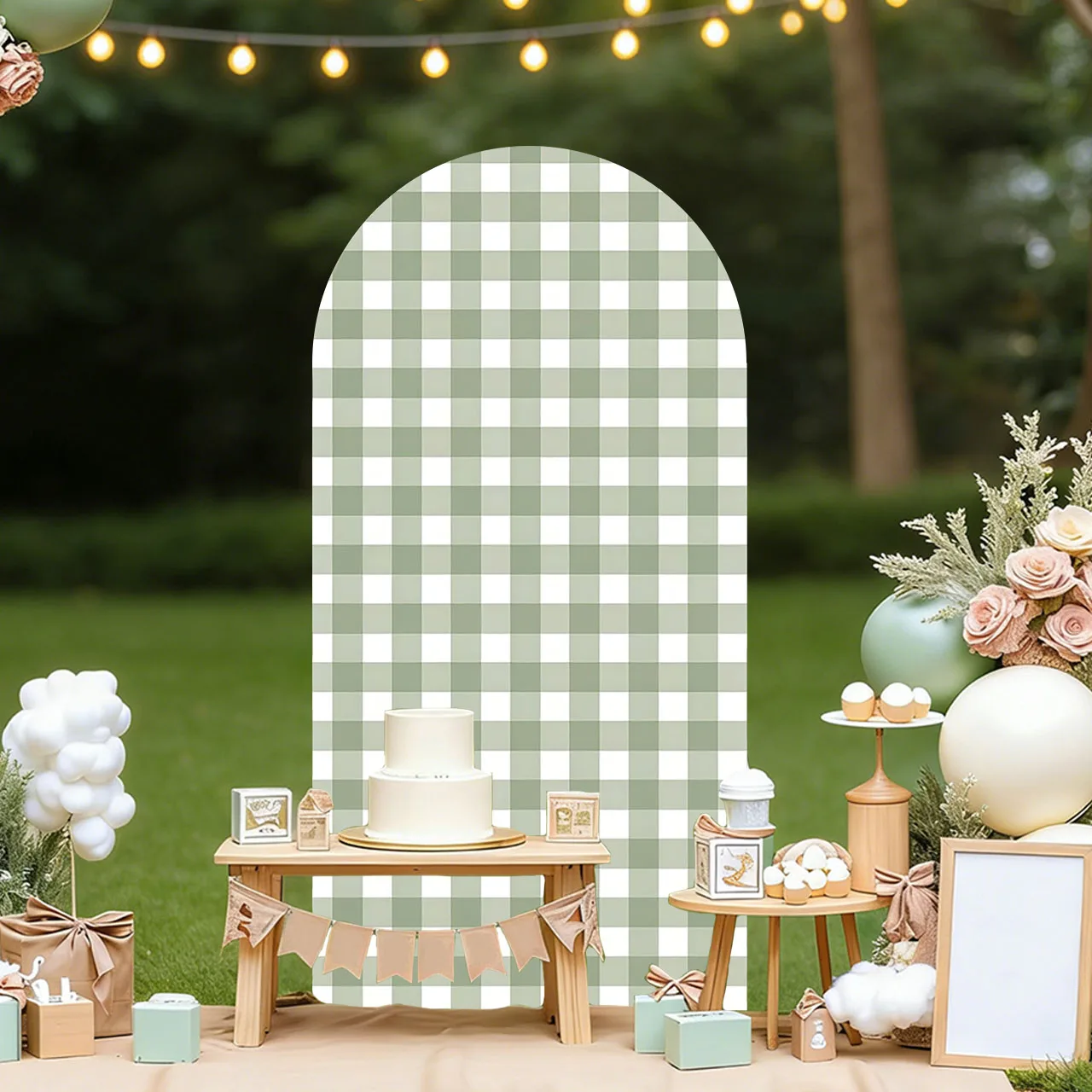 Mehofond Custom Name Sage Green A Little Goose Bow Plaids Kids 1st Birthday Party Baby Shower Cover Arch Decor Backdrop