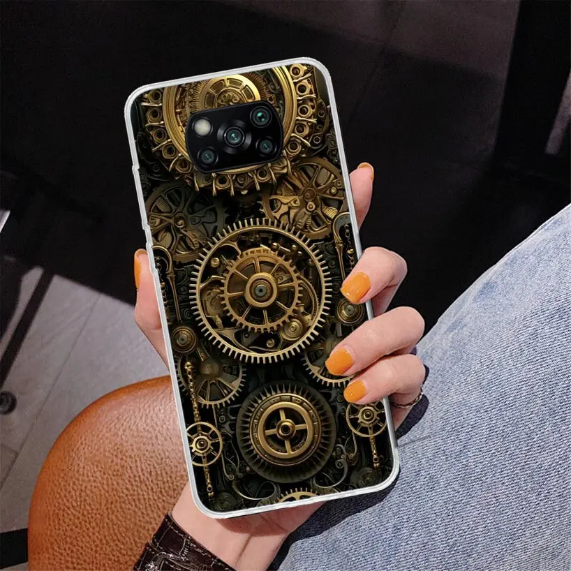 Steampunk Gear Mechanical Phone Case For Xiaomi Poco X6 X5 X4 X3 Pro F6 F5 F4 Gt F3 F2 F1 M5S M5 M4 M3 M2 Nfc Soft Cover Shell X