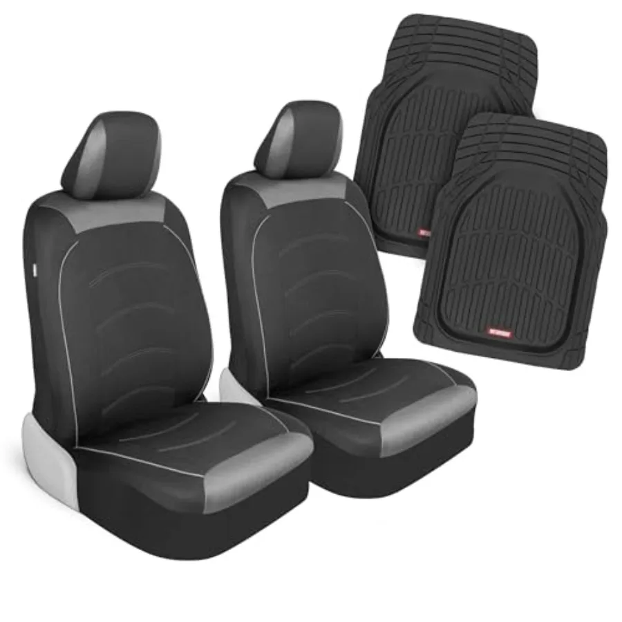 

Front seat car seat covers with trimmable floor mats universal fit for cars, trucks, SUVs, vans interior protection combo in bl