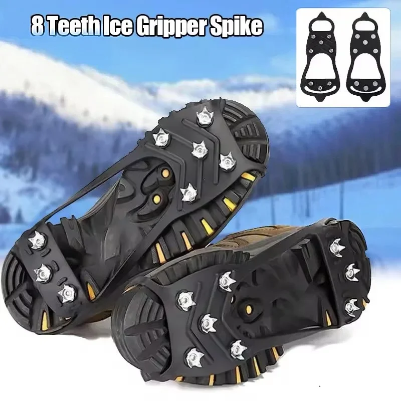 8-Zahn-Eisgriff-Spikeschuhe, Winter-Anti-Rutsch-Wanderschuhe, Bergsteiger-Eis- und Schneestollen, Anti-Rutsch-Schuhüberzieher, Outdoor-Grip