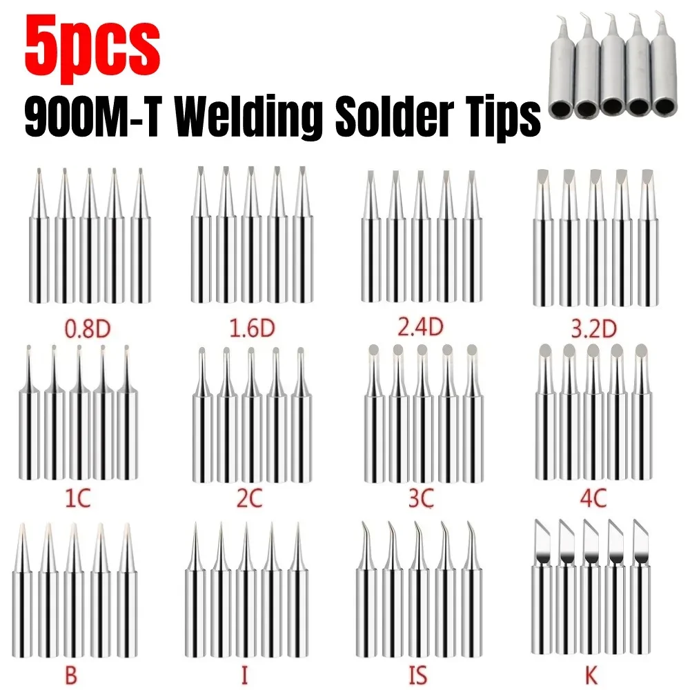 5Pcs 900M-T Copper-iron alloy Soldering Iron Tips IS/I/B/K/SK-2.4D/3.2D/1C/2C/3C/4C Lead-Free Welding Tips Head Solder Tools