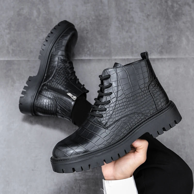 

2025 Autumn/Winter Men's riding boots British-style high-top leather shoes with round toe and thick soles fashion boots